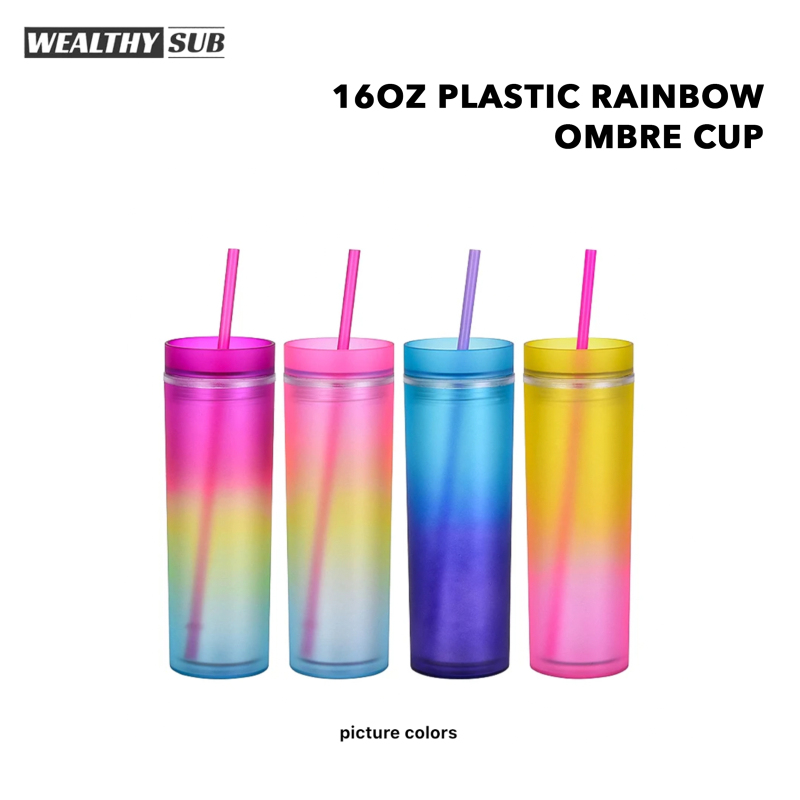 Wealthysub China warehouse 16oz plastic Rainbow ombre cup